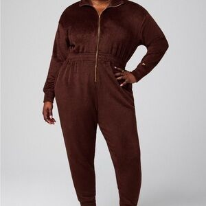 Deep Brown Jumpsuit with Long Sleeves and Tapered Legs